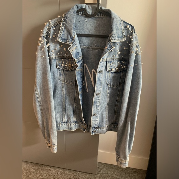 Beaded Jean Jacket with embroidered Mrs on back - Picture 2 of 2